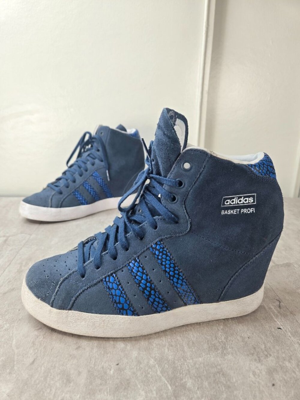 Adidas Basket Profi Hidden Wedge Shoe 8.5 Blue Suede Streetwear High Top Sneaker